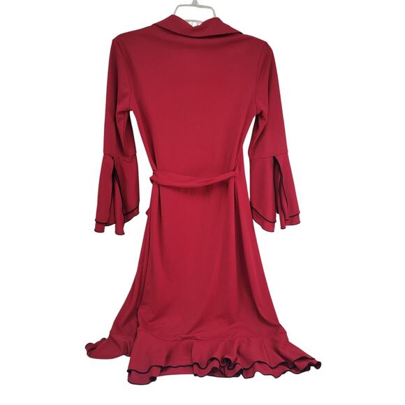 Express 3/4 Red Long Sleeve Wrap Dress Flutter Sleeves - Picture 2 of 8